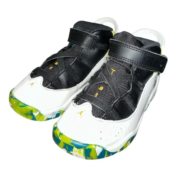 Jordan 6 rings toddler Black & White High-Top Sneakers Neon Accents size 9C - Picture 4 of 8